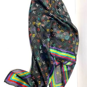 NEW LOUIS VUITTON LARGE BLACK SILK SCARF 24”x 24”